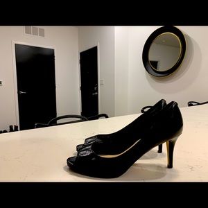 Cole Hann Peep Toe Black Leather Pump